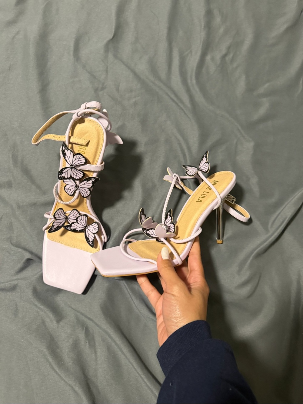 Miss Lola Lilac Butterfly Strappy Heels